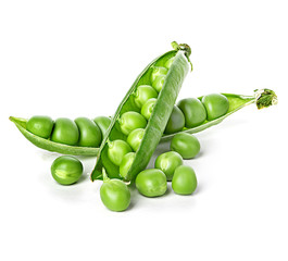 Wall Mural - Fresh green pea pod isolated on white background