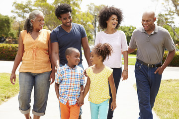 Multi Generation Family Walking In Park Together