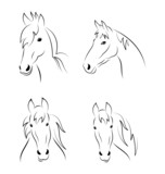 Fototapeta Konie - Set symbols outline head horse isolated on white background
