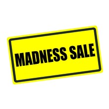 Madness Sale Back Stamp Text On Yellow Background