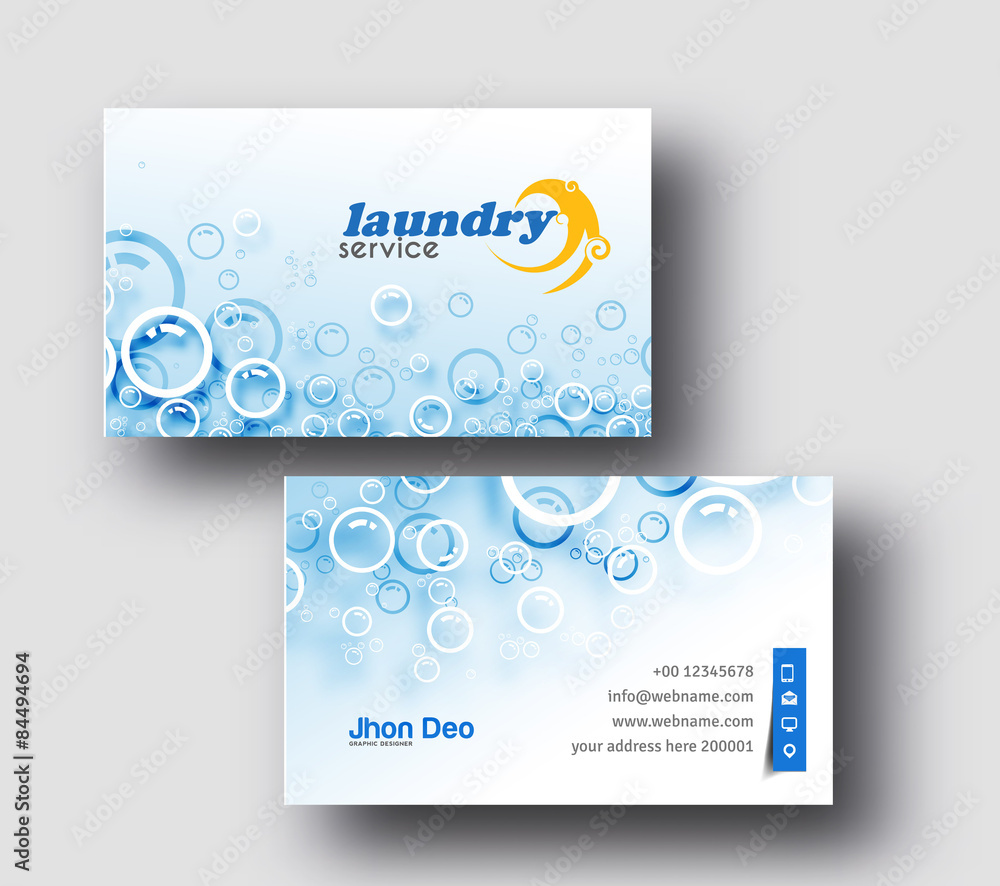 Laundry Service Business Card Vector Template. Stock Vector | Adobe Stock