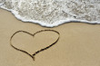 love concept - one heart drawn on sand beach