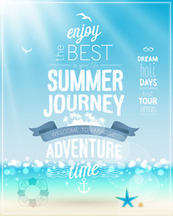 Wall Mural - Summer Journey poster with tropical background.