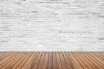 Wall Mural - Old interior room with brick wall and wood floor