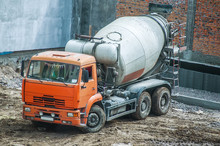 Concrete Mixer Truck At A Construction Site