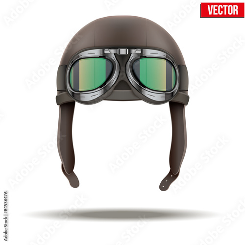 Fotomural Retro aviator pilot helmet with goggles. Isolated on white