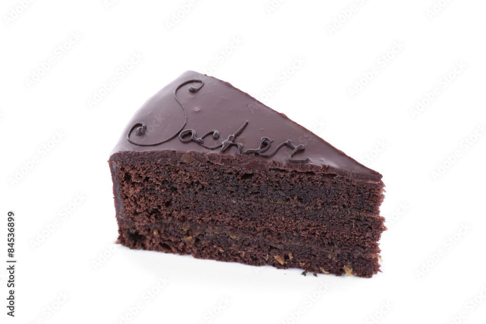 Piece of chocolate cake isolated on white
