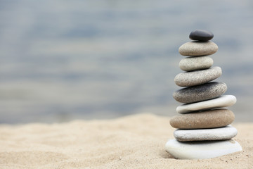 Zen stones balance spa on beach