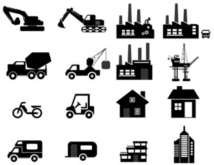 Sticker - Chantier, industrie, transport et bâtiments en 16 icônes