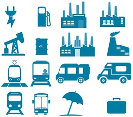 Poster - Energie, industrie, transport et vacances en 16 icônes