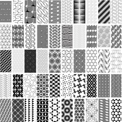 Wall Mural - 50 black and white geometric seamless pattern set.