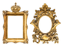Baroque Style Golden Picture Frame Isolated On White Background