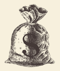 Money Bag Vintage Engraved Illustration Vector