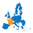blue map of European Union with indication France