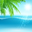 Summer holidays vector background with palm leaves and sea