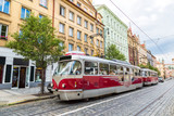 Fototapeta  - Prague red Tram detail, Czech Republic