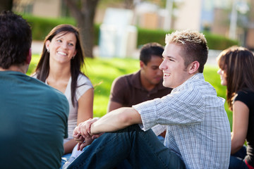 Wall Mural - College: Guy Laughing with Friends on Campus