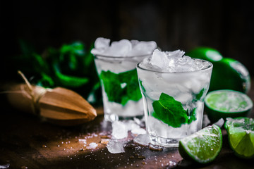 Canvas Print - Chilled mohito on wooden background