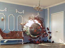 Wrecking Ball In The Room. 3d Concept