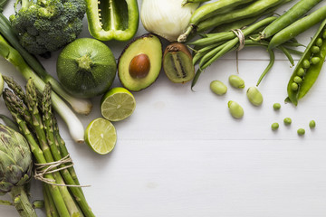 Selection of green fruit and vegetable ingredients