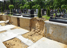 Place Of The New Crypts And Tombstones In The Cemetery