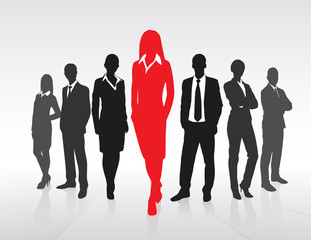 Red Businesswoman Silhouette, Black Business People Group Team