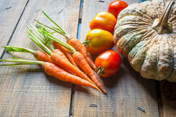 organic vegetables on wooden background