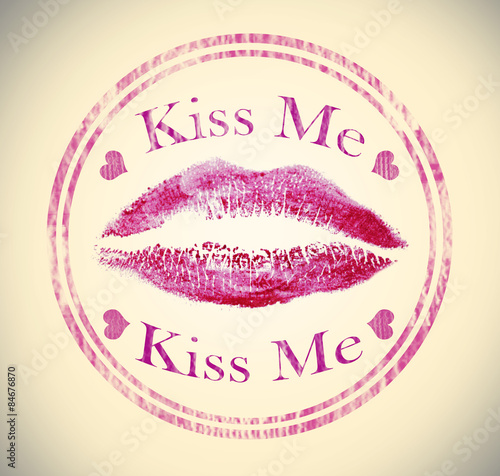 Obraz w ramie Stamp of lipstick kiss, closeup