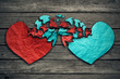 Romantic relationship concept two hearts exchange feelings