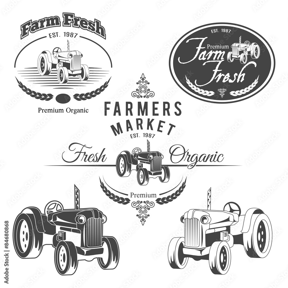 Set of retro farm fresh labels, badges and design elements Stock Vector ...