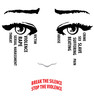Woman cries, eyes with tears. Break the silence, stop the violence words form her lips. Stop violence against women concept. 