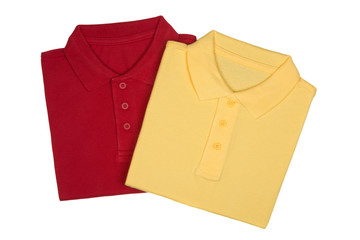 Canvas Print - Two folded red and yellow polo shirts isolated on white backgrou