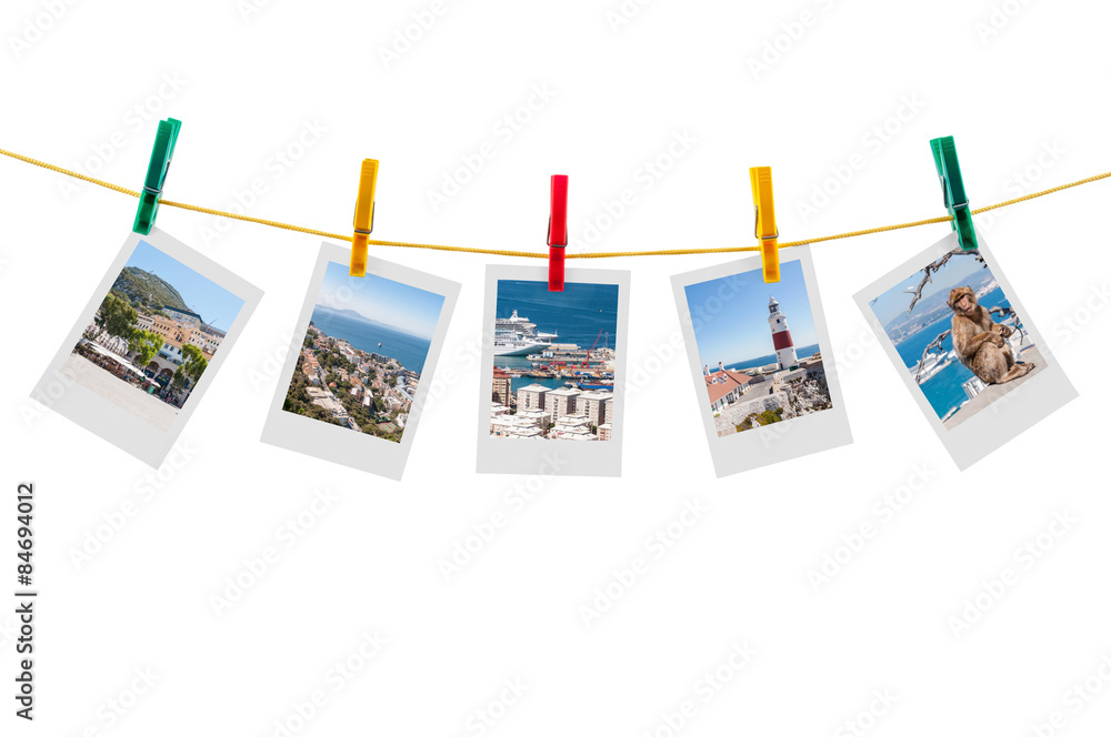 Five photos of Gibraltar on clothesline