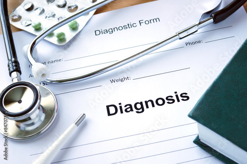 Cuadros en Lienzo Diagnistic form with Diagnosis and stethoscope. Medicine concept.