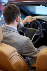 Poster - close up of man in cabriolet car at auto show