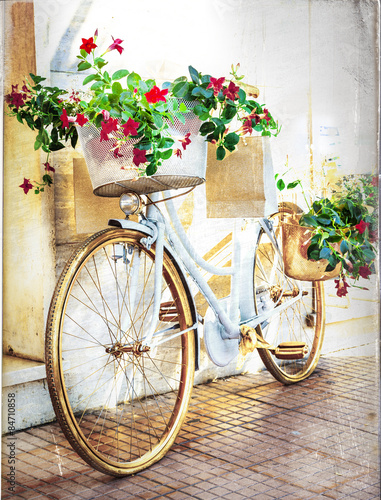 Naklejka - mata magnetyczna na lodówkę floral bike - vintage card