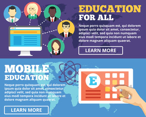 Wall Mural - mobile education, education for all, internet education flat illustration concepts set.