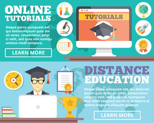 Wall Mural - online tutorials, distance education flat illustration concepts set