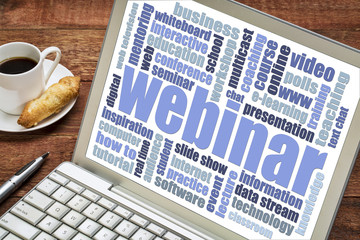 Wall Mural - webinar word cloud on laptop