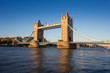 Tower Bridge at sunset with clear blue sky, London, UK