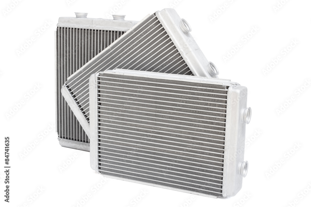 Combusted Radiator car radiator heater isolated on white background. spare cooling system ...