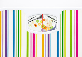 Poster - Bathroom scale with bowl of fruits on dial with lines no numbers