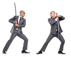 Wall Mural - Two men figthing with the sword isolated on white