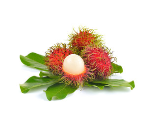 Wall Mural - Fresh rambutan on white background