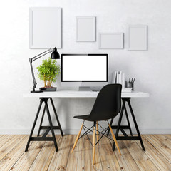 Wall Mural - 3d modern computer workplace