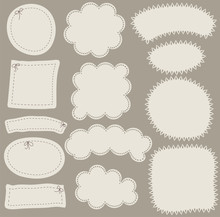 Set Of Simple Paper Labels. Vector Illustration With Design Elements Looks As Clouds, Seams And Patch.