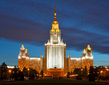 Lomonosov Moscow State University In The Night Sky