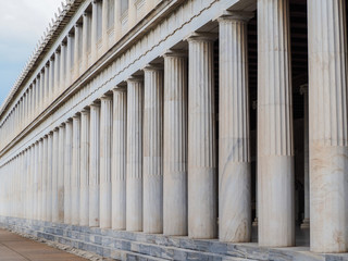 Marble columns in Atalo Stoa. Athens. Greece