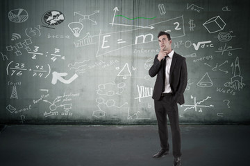 thoughtful businessman with formulas