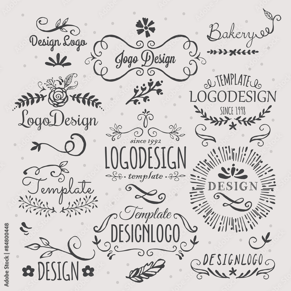Logo design with hand sketched elements - obrazy, fototapety, plakaty 
